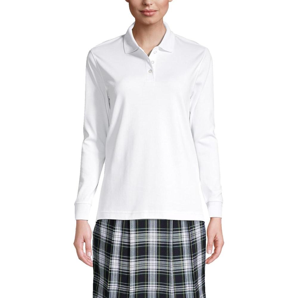 imageLands End School Uniform Womens Long Sleeve Feminine Fit Interlock Polo ShirtWhite
