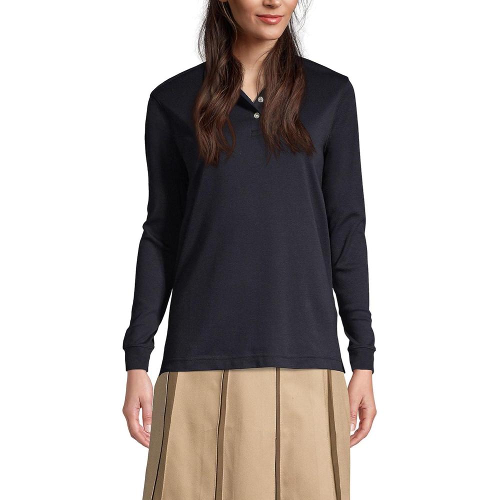 imageLands End School Uniform Womens Long Sleeve Interlock Polo ShirtBlack
