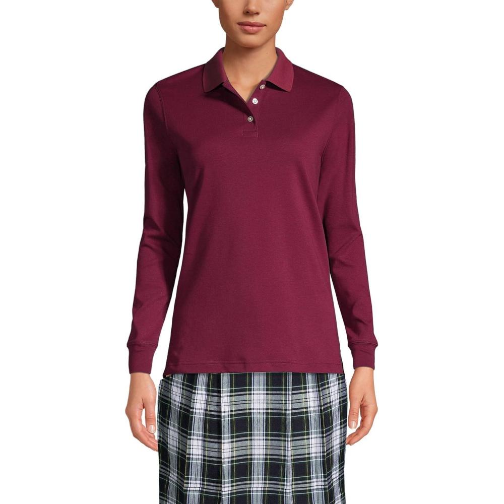imageLands End School Uniform Womens Long Sleeve Interlock Polo ShirtBurgundy