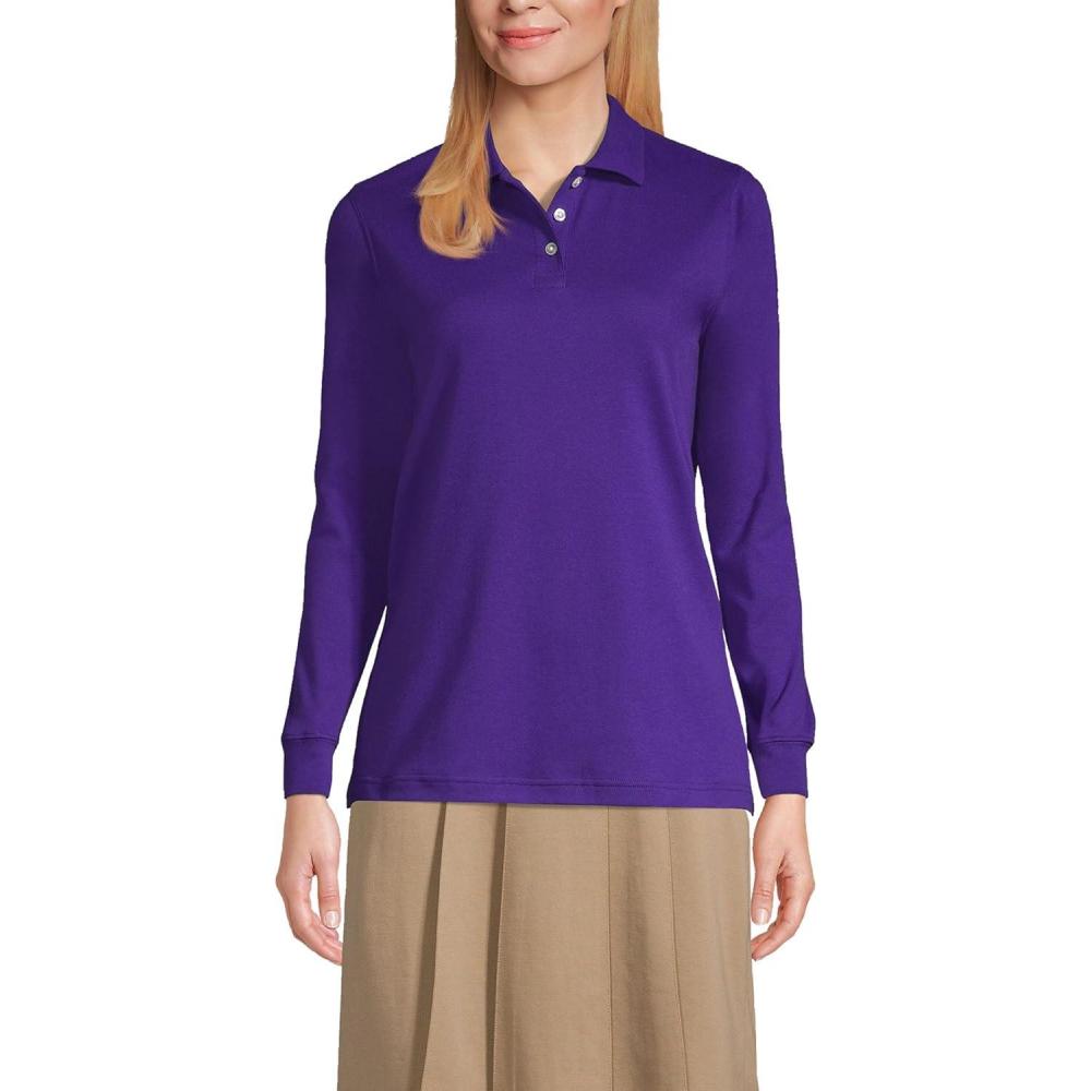 imageLands End School Uniform Womens Long Sleeve Interlock Polo ShirtDeep Purple