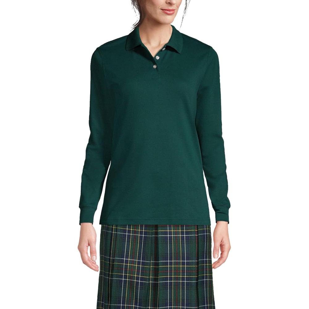 imageLands End School Uniform Womens Long Sleeve Interlock Polo ShirtEvergreen