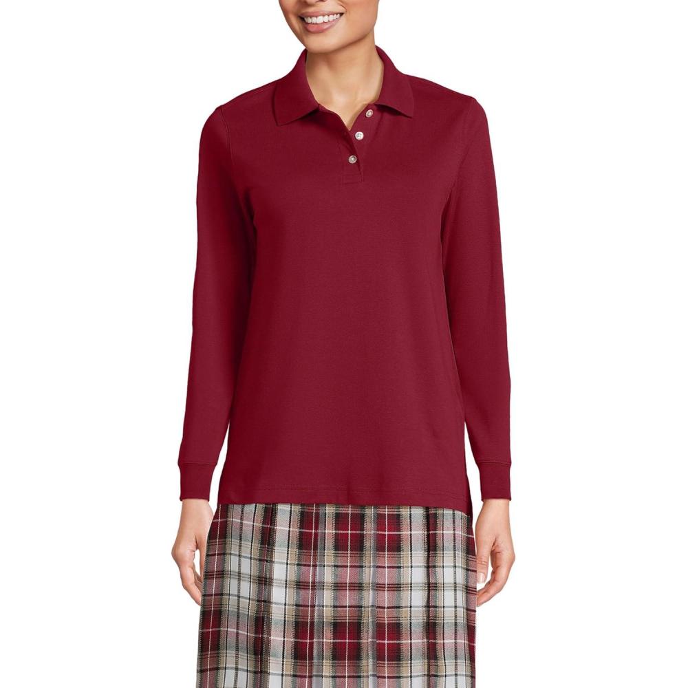 imageLands End School Uniform Womens Long Sleeve Interlock Polo ShirtGarnet