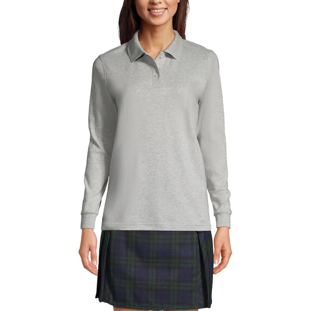 imageLands End School Uniform Womens Long Sleeve Interlock Polo ShirtGray Heather