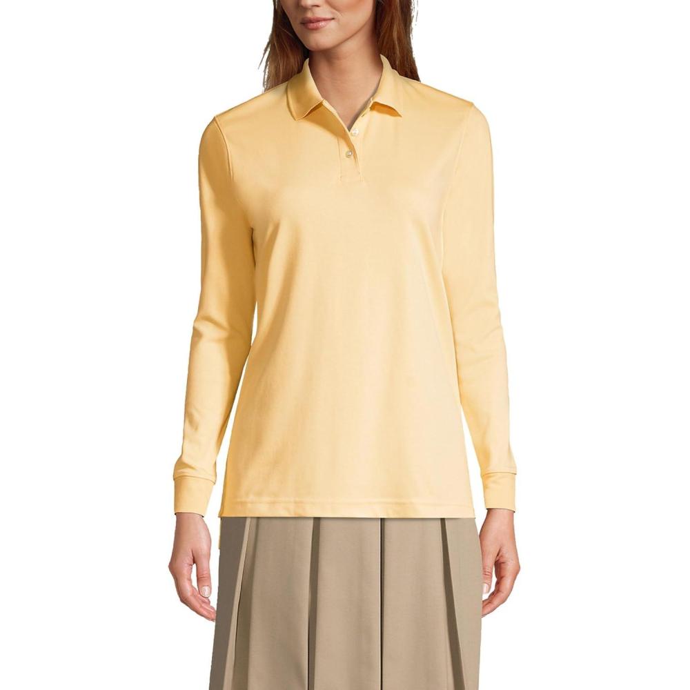 imageLands End School Uniform Womens Long Sleeve Interlock Polo ShirtMaize