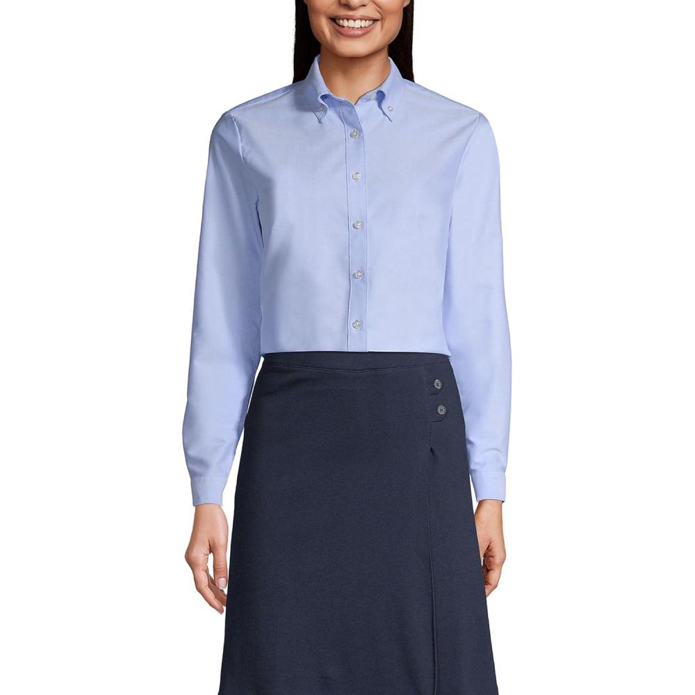 imageLands End School Uniform Womens Long Sleeve Oxford Dress ShirtBlue