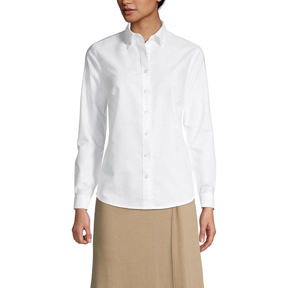 imageLands End School Uniform Womens Long Sleeve Oxford Dress ShirtWhite