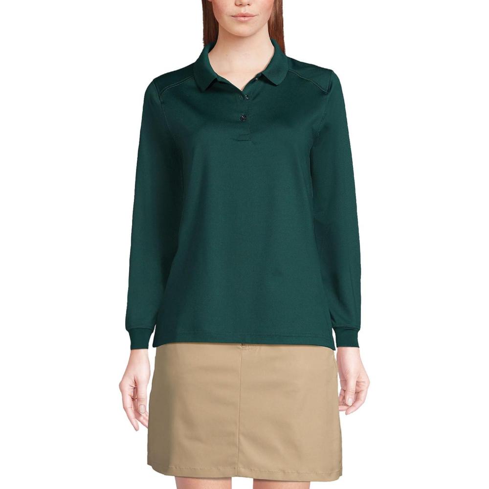 imageLands End School Uniform Womens Long Sleeve Rapid Dry Polo ShirtEvergreen