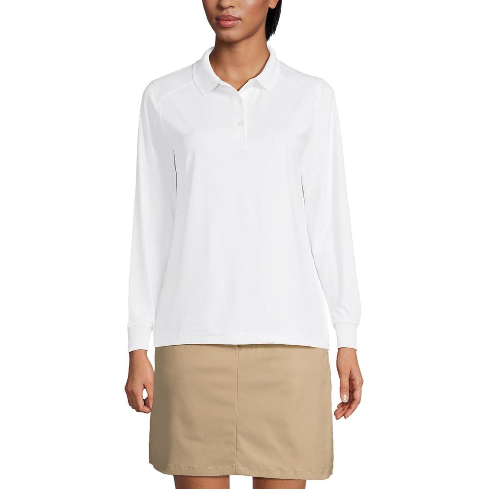 imageLands End School Uniform Womens Long Sleeve Rapid Dry Polo ShirtWhite
