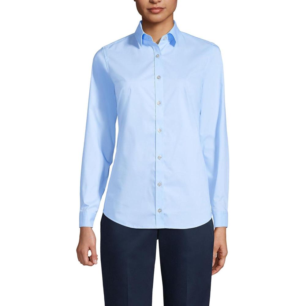 imageLands End School Uniform Womens No Gape Long Sleeve Stretch ShirtLight Sea Blue
