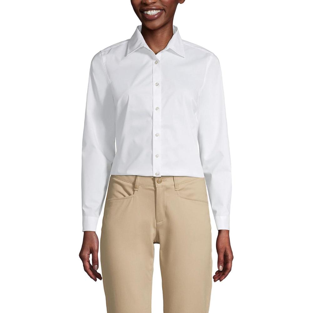 imageLands End School Uniform Womens No Gape Long Sleeve Stretch ShirtPearl White