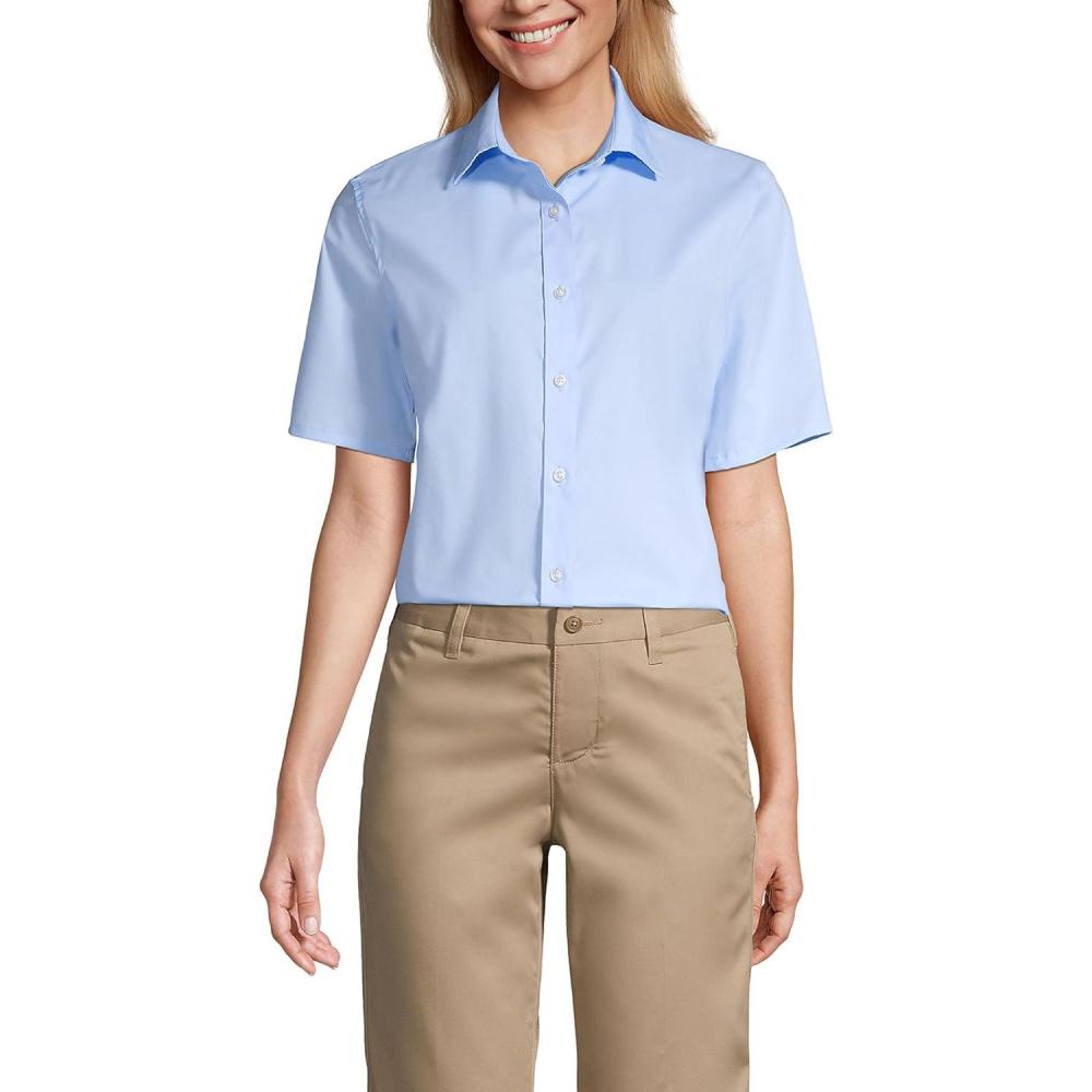 imageLands End School Uniform Womens No Gape Short Sleeve Stretch ShirtLight Sea Blue