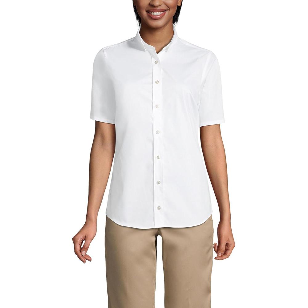 imageLands End School Uniform Womens No Gape Short Sleeve Stretch ShirtPearl White