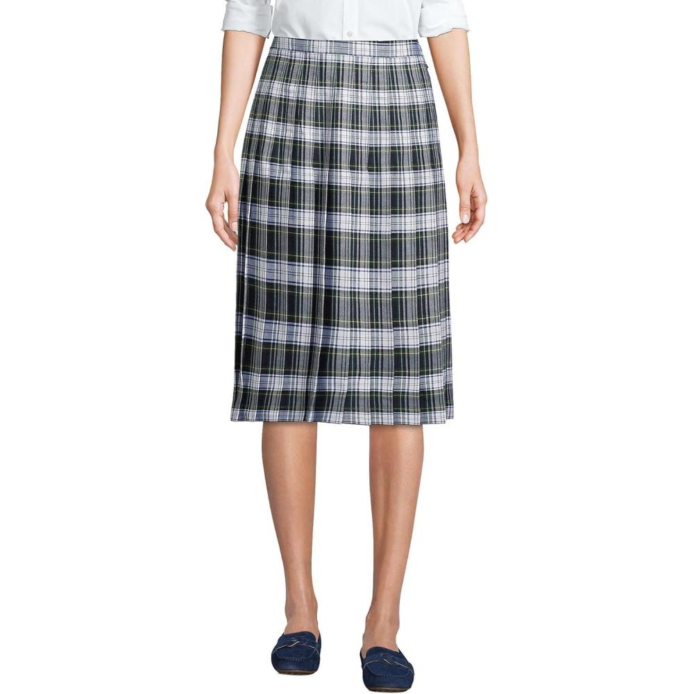 imageLands End School Uniform Womens Plaid Pleated Skirt Below The KneeWhite Plaid