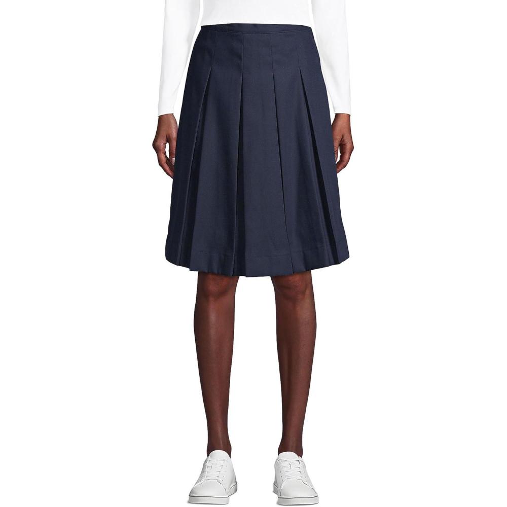 imageLands End School Uniform Womens PolyCotton Box Pleat Skirt Top of KneeClassic Navy