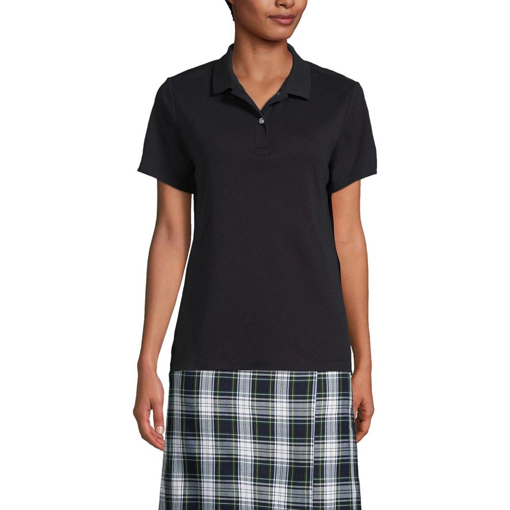 imageLands End School Uniform Womens Short Sleeve Feminine Fit Interlock Polo ShirtBlack