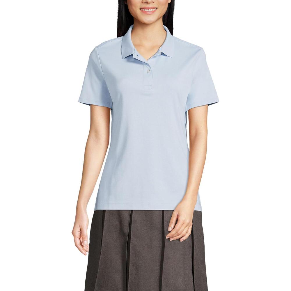 imageLands End School Uniform Womens Short Sleeve Feminine Fit Interlock Polo ShirtBlue