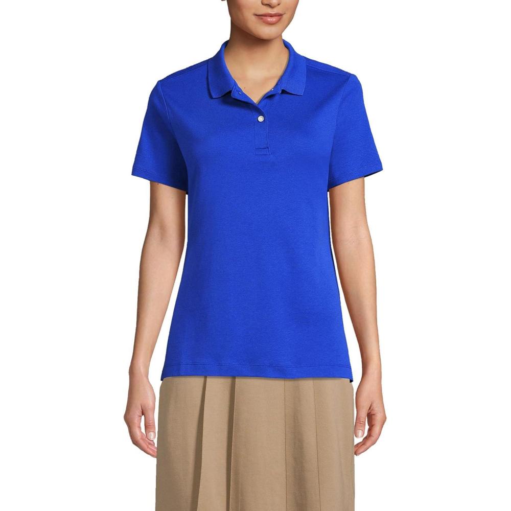 imageLands End School Uniform Womens Short Sleeve Feminine Fit Interlock Polo ShirtCobalt