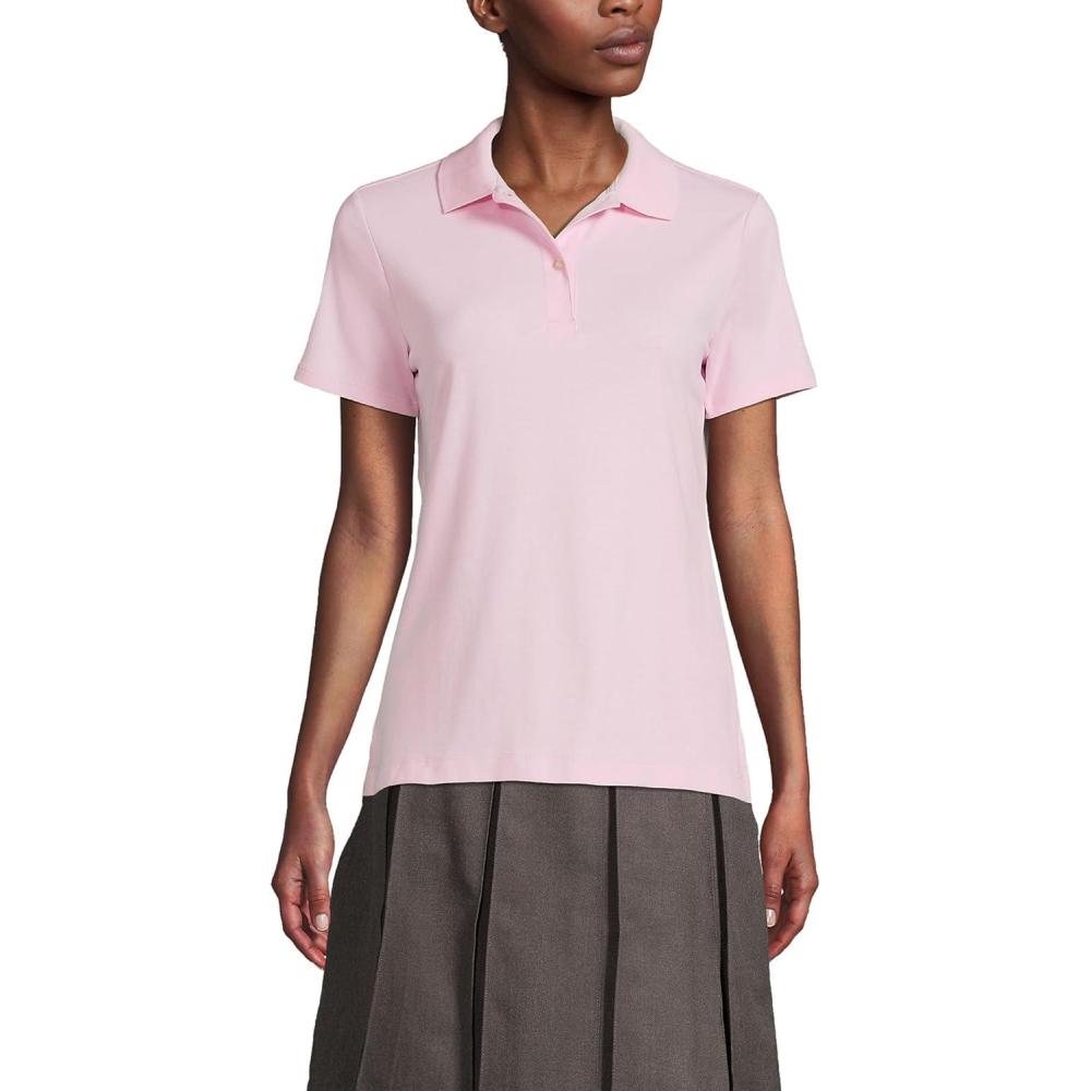 imageLands End School Uniform Womens Short Sleeve Feminine Fit Interlock Polo ShirtIce Pink