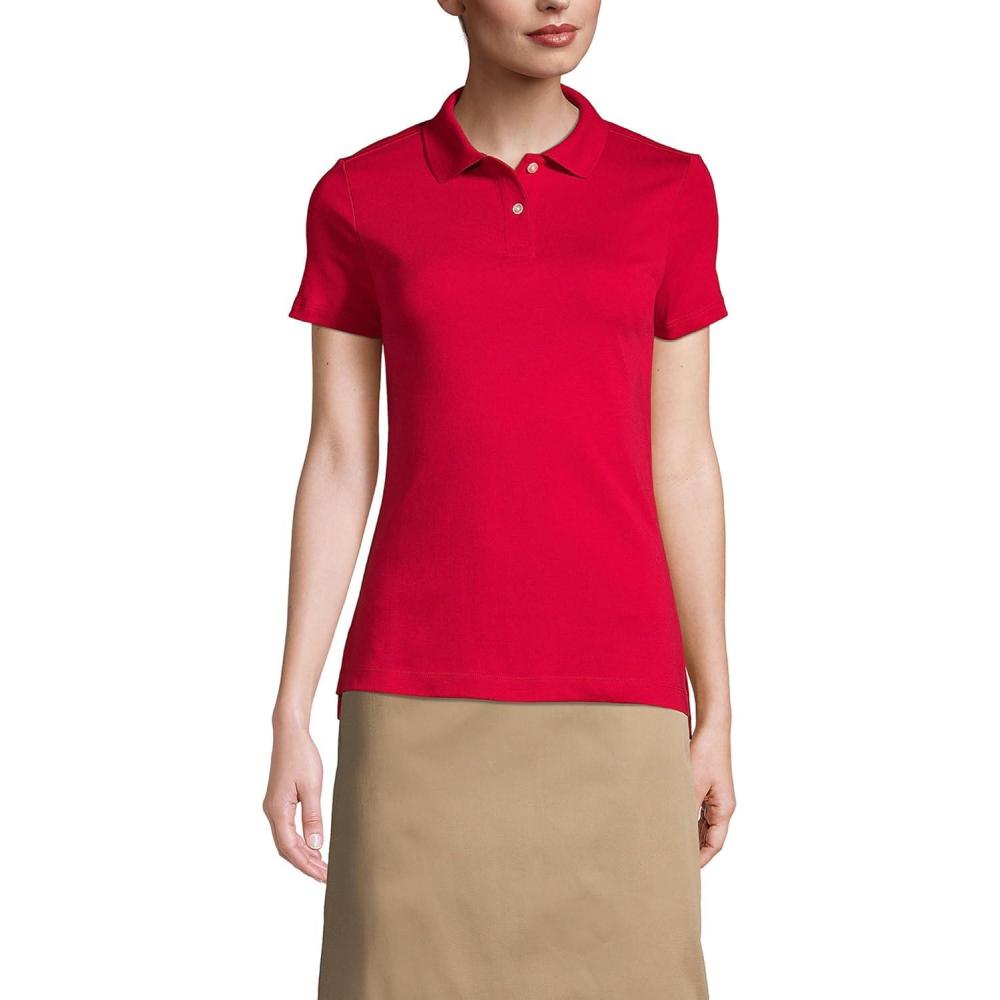 imageLands End School Uniform Womens Short Sleeve Feminine Fit Interlock Polo ShirtRed