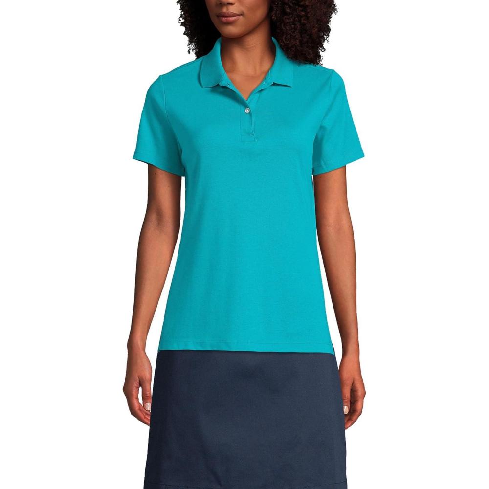 imageLands End School Uniform Womens Short Sleeve Feminine Fit Interlock Polo ShirtTeal Breeze
