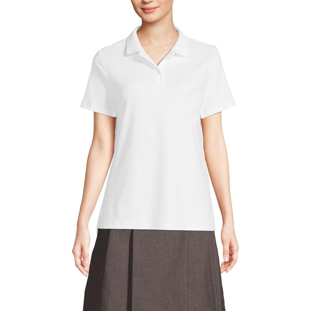 imageLands End School Uniform Womens Short Sleeve Feminine Fit Interlock Polo ShirtWhite