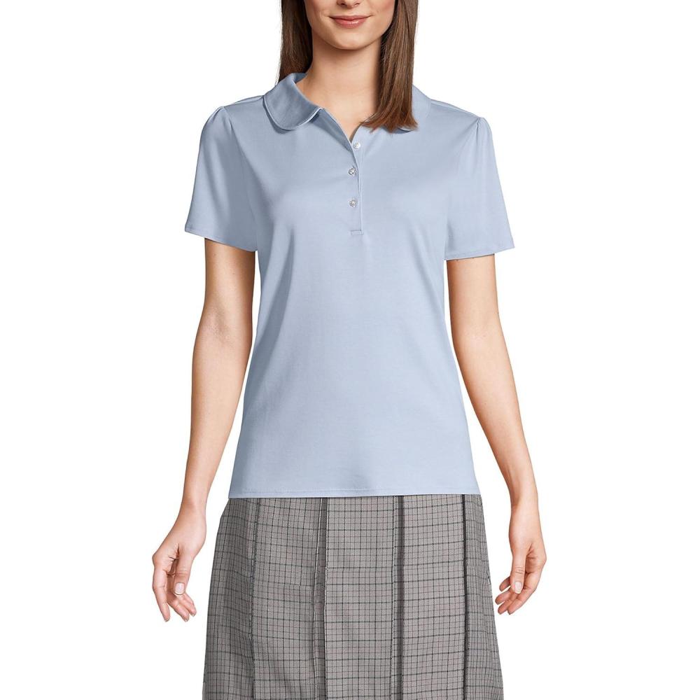 imageLands End School Uniform Womens Short Sleeve Peter Pan Collar Polo ShirtBlue