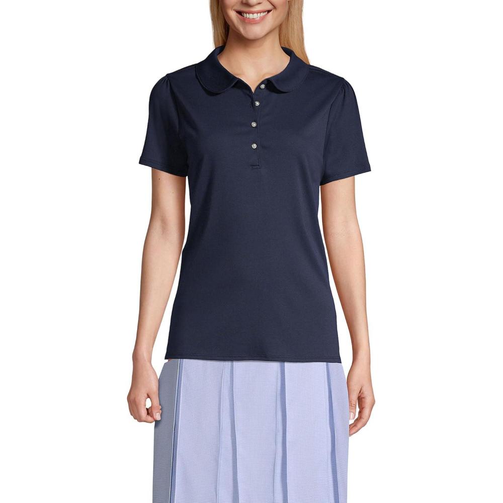 imageLands End School Uniform Womens Short Sleeve Peter Pan Collar Polo ShirtClassic Navy