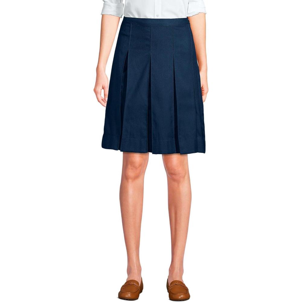 imageLands End School Uniform Womens Solid Box Pleat Skirt Above KneeAcademic Classic Navy