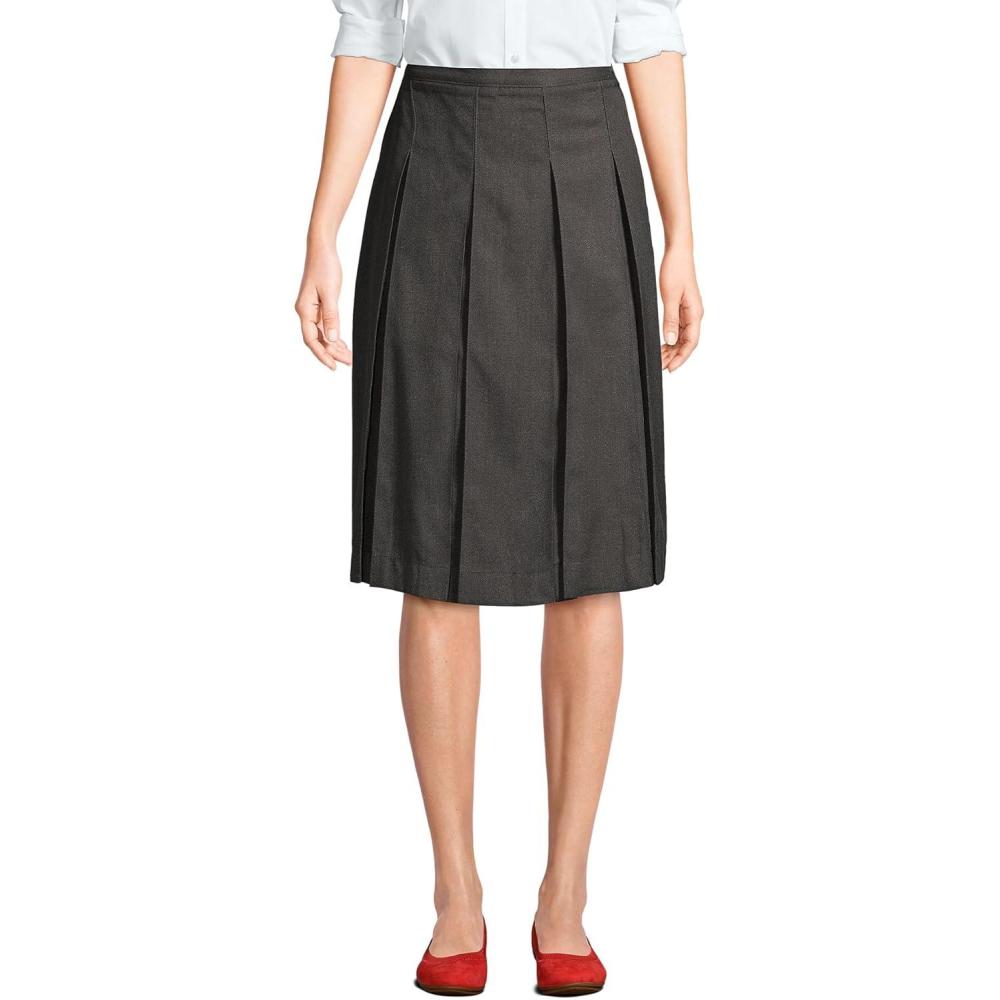 imageLands End School Uniform Womens Solid Box Pleat Skirt Below The KneeAcademic Gray