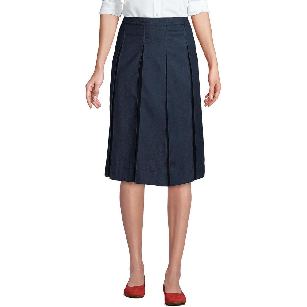 imageLands End School Uniform Womens Solid Box Pleat Skirt Below The KneeClassic Navy