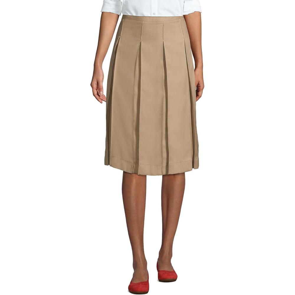 imageLands End School Uniform Womens Solid Box Pleat Skirt Below The KneeKhaki