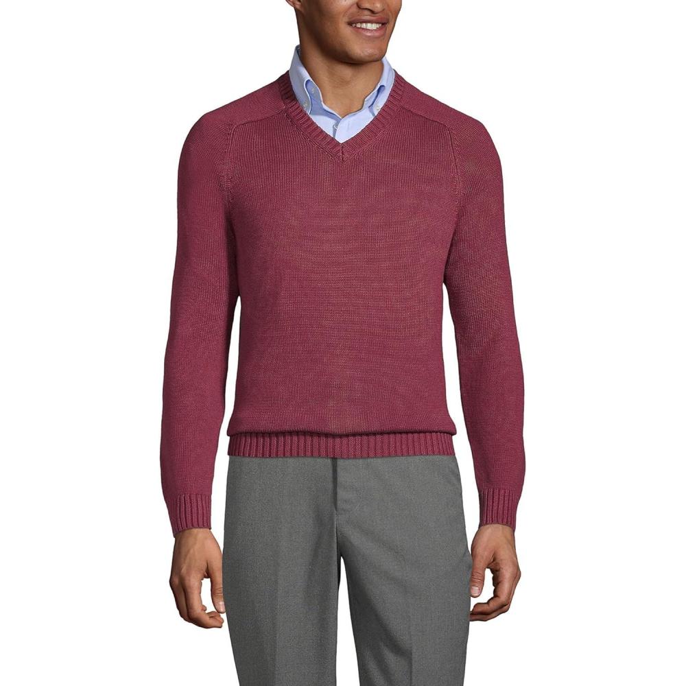 imageLands End School Uniform Young Mens Cotton Modal VNeck SweaterBurgundy
