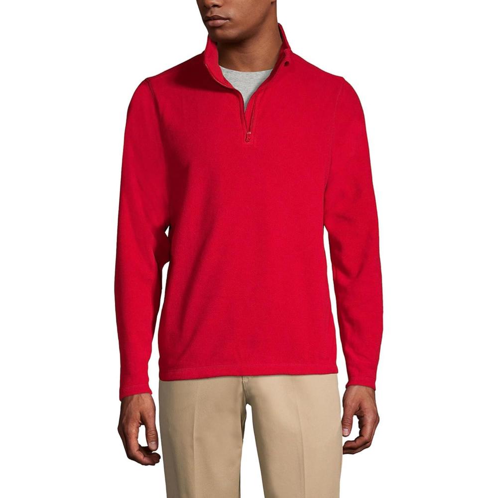 imageLands End School Uniform Young Mens Lightweight Fleece Quarter Zip PulloverRed