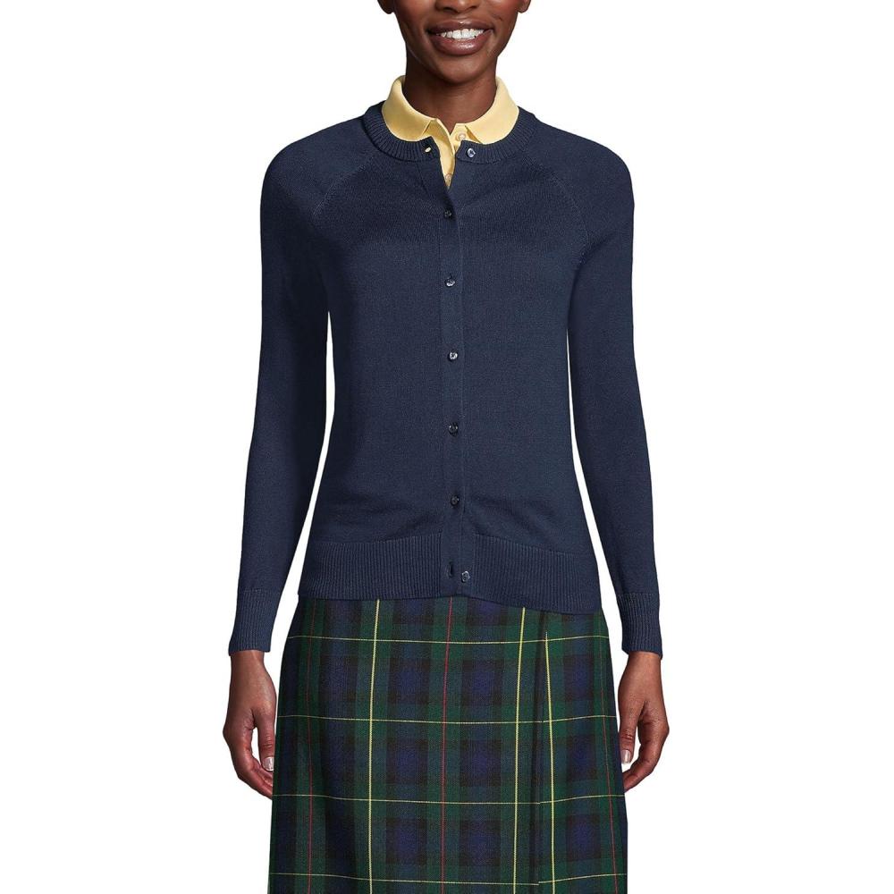 imageLands End School Uniform Young Womens Cotton Modal Cardigan SweaterClassic Navy