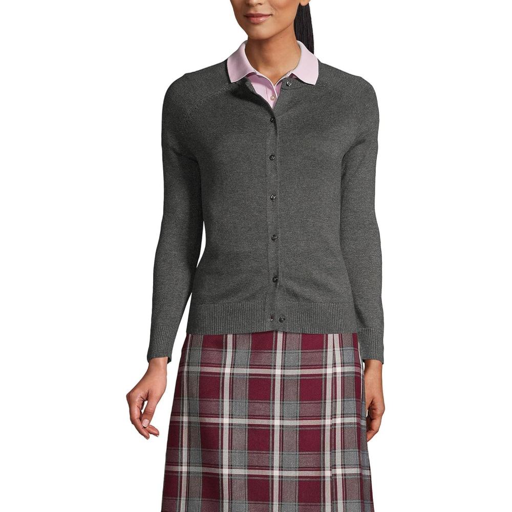 imageLands End School Uniform Young Womens Cotton Modal Cardigan SweaterCoal Heather