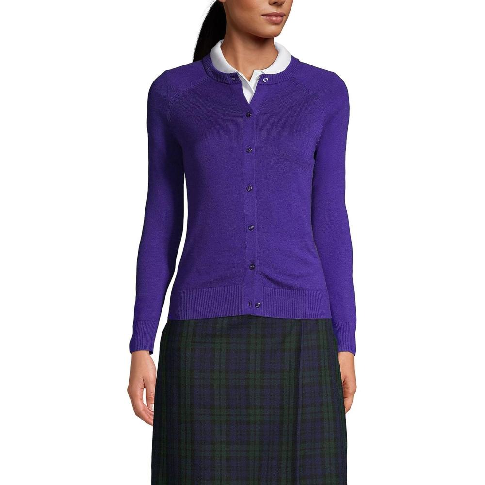 imageLands End School Uniform Young Womens Cotton Modal Cardigan SweaterDeep Purple