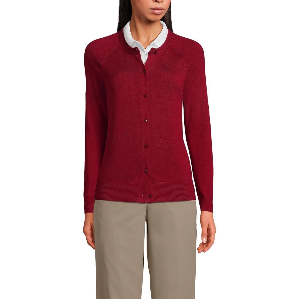 imageLands End School Uniform Young Womens Cotton Modal Cardigan SweaterGarnet