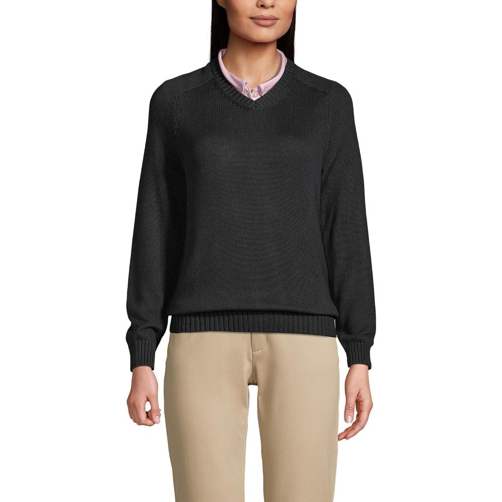 imageLands End School Uniform Young Womens Cotton Modal VNeck SweaterBlack
