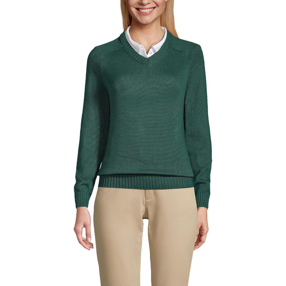imageLands End School Uniform Young Womens Cotton Modal VNeck SweaterEvergreen