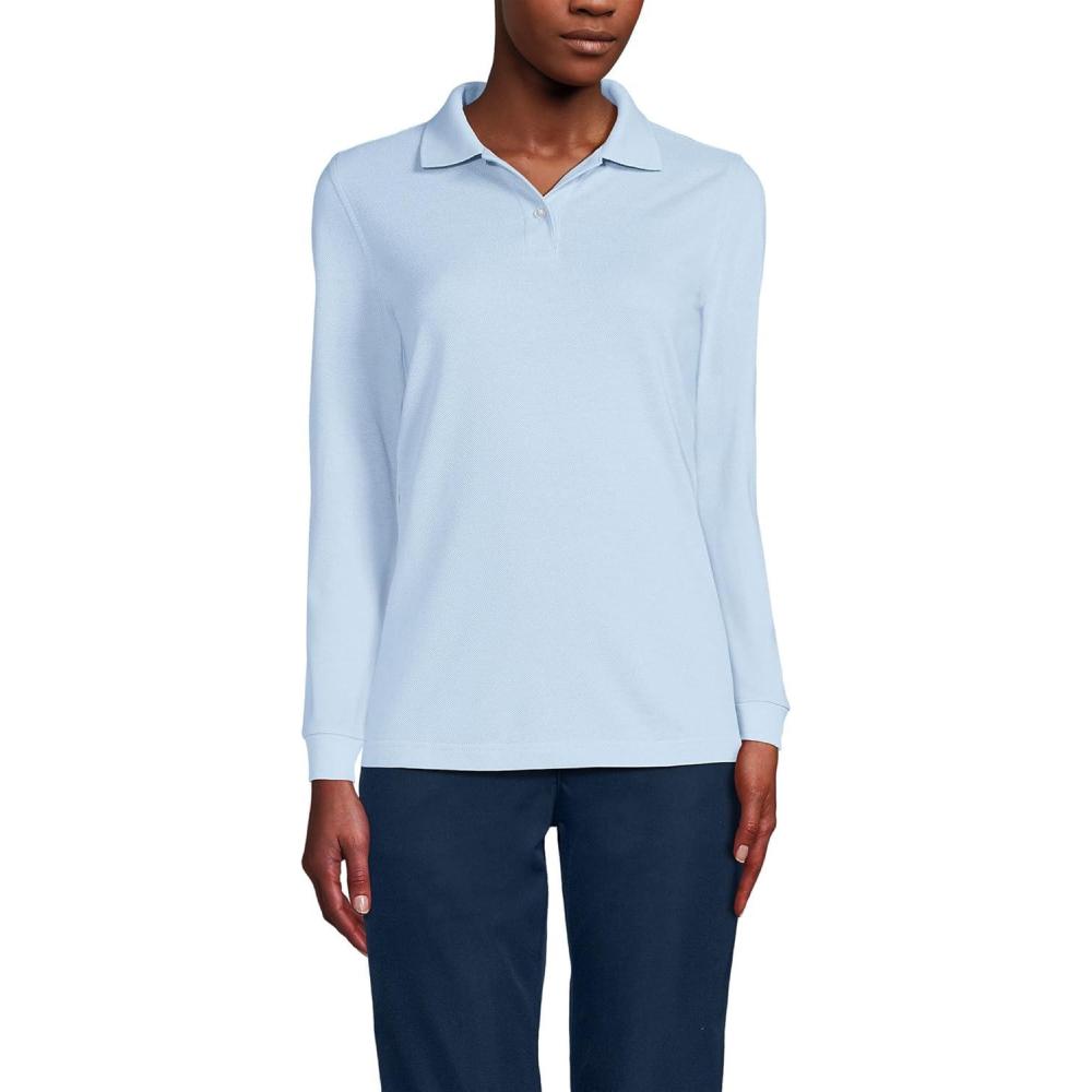 imageLands End School Uniform Young Womens Long Sleeve Mesh Polo ShirtBlue