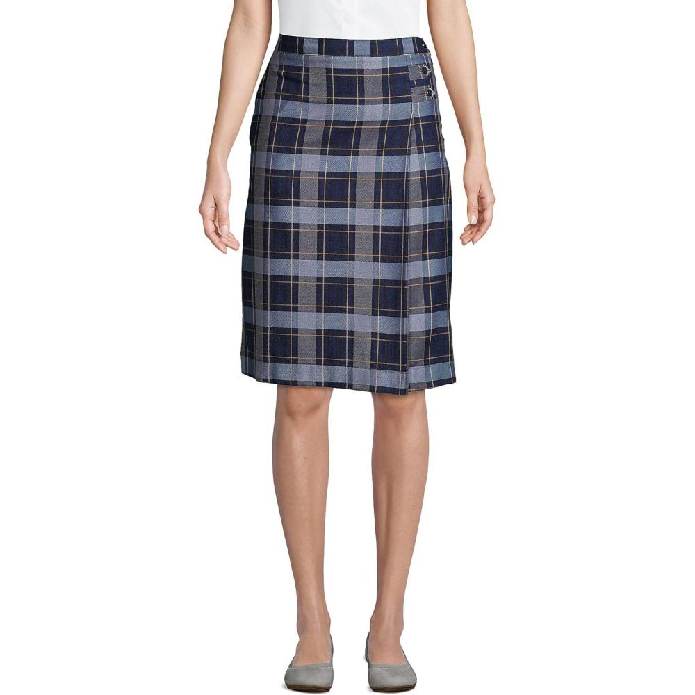 imageLands End School Uniform Young Womens Plaid Aline Skirt Below The KneeClassic Navy Plaid