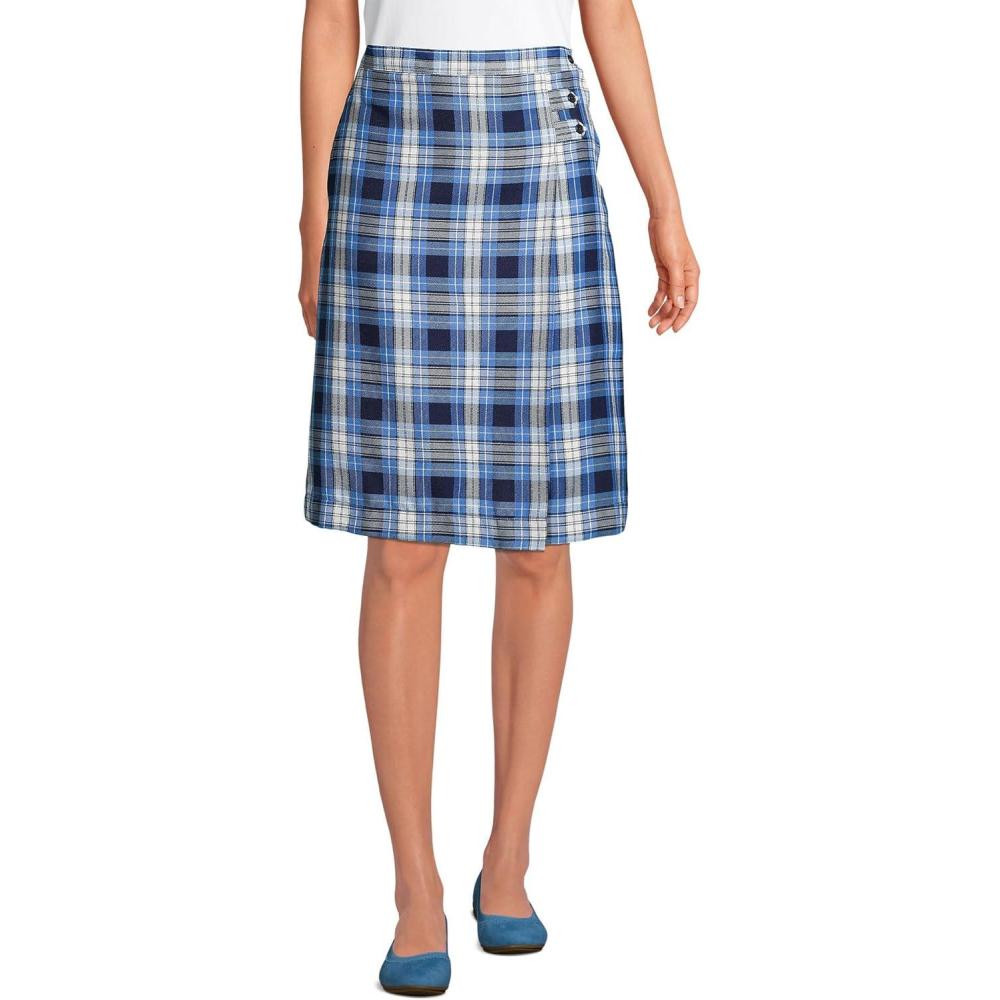 imageLands End School Uniform Young Womens Plaid Aline Skirt Below The KneeClear Blue Plaid