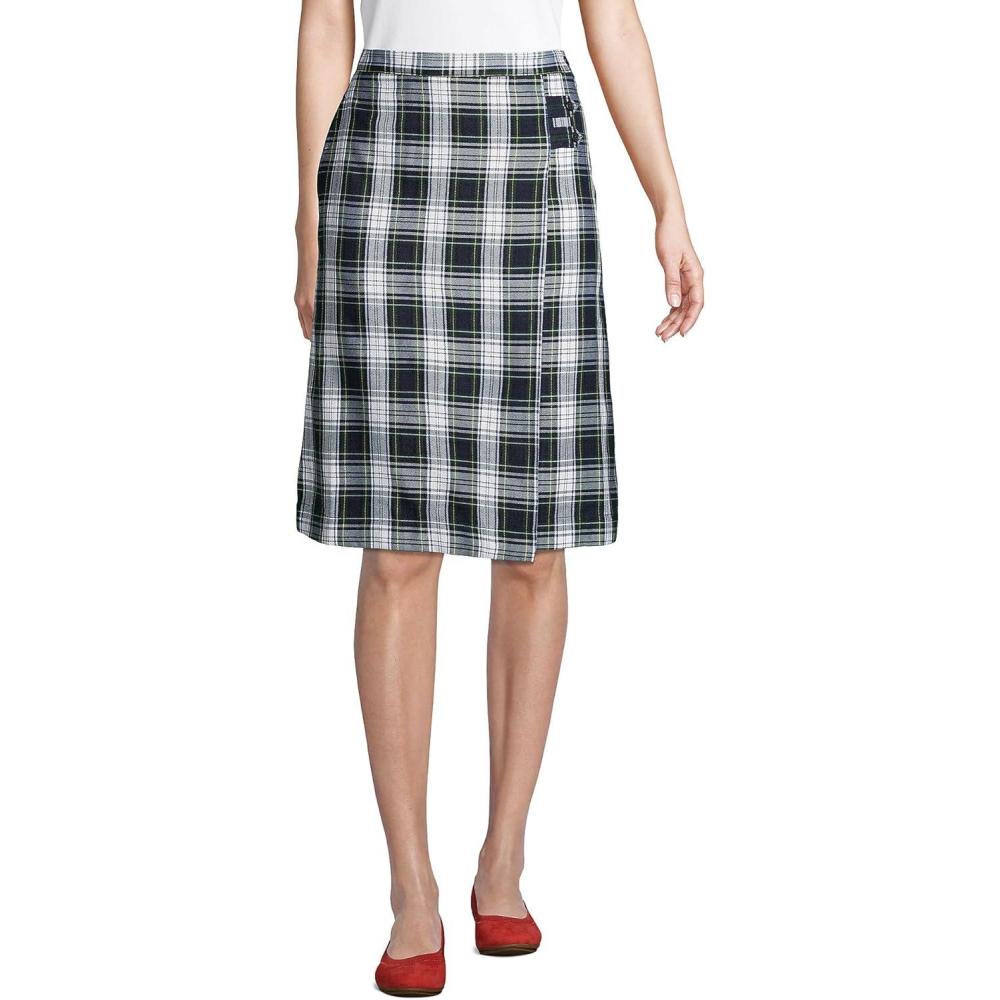 imageLands End School Uniform Young Womens Plaid Aline Skirt Below The KneeWhite Plaid