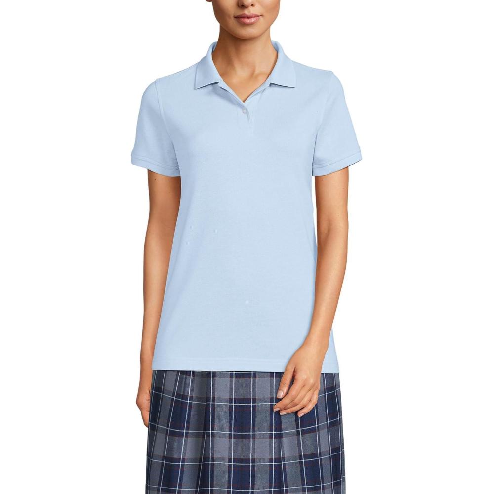 imageLands End School Uniform Young Womens Short Sleeve Mesh Polo ShirtBlue
