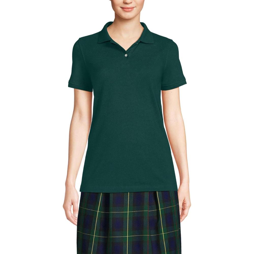 imageLands End School Uniform Young Womens Short Sleeve Mesh Polo ShirtEvergreen