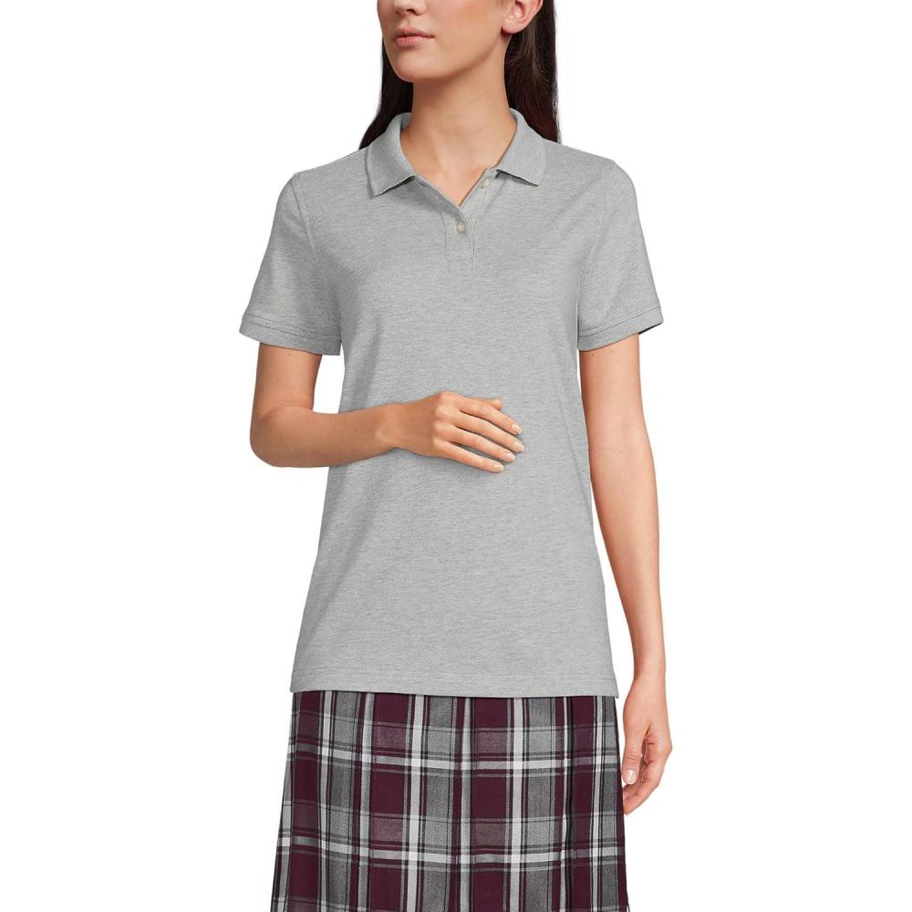 imageLands End School Uniform Young Womens Short Sleeve Mesh Polo ShirtGray Heather
