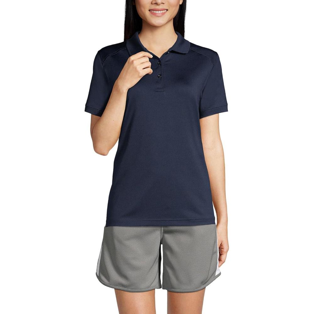 imageLands End School Uniform Young Womens Short Sleeve Rapid Dry Polo ShirtClassic Navy