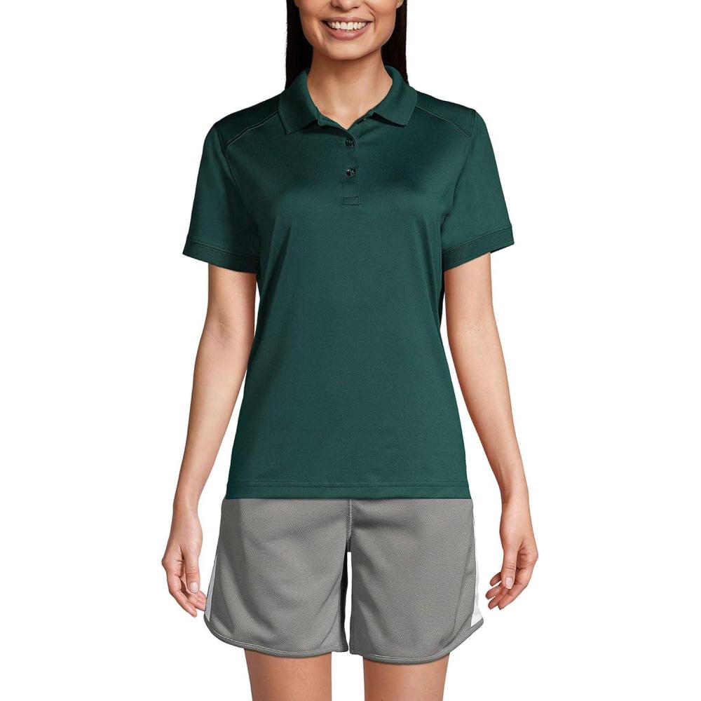 imageLands End School Uniform Young Womens Short Sleeve Rapid Dry Polo ShirtEvergreen