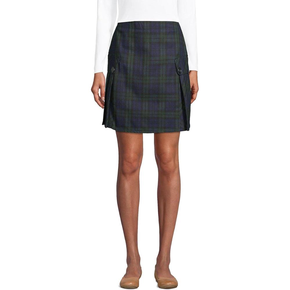 imageLands End School Uniform Young Womens Side Pleat Plaid Skort Above The KneeClassic NavyEvergreen Plaid