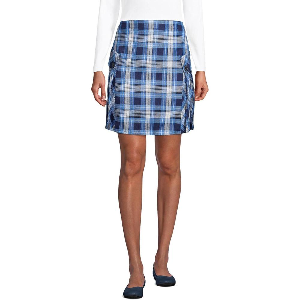 imageLands End School Uniform Young Womens Side Pleat Plaid Skort Above The KneeClear Blue Plaid